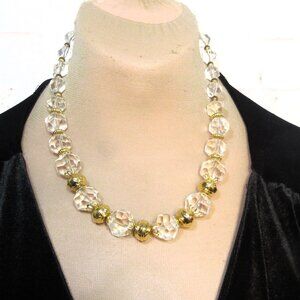 Vintage Lucite Necklace with Gold Plated Accents, Brass clasp 20" long. 1950's